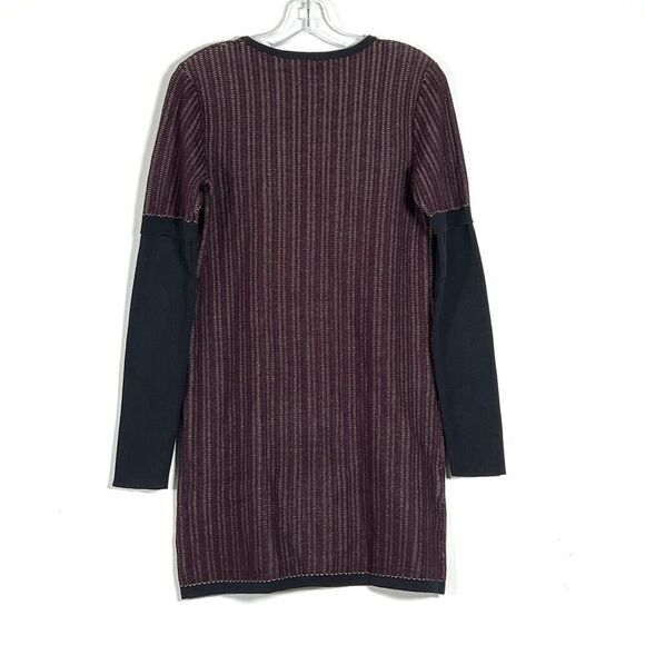 Derek Lam 10 Crosby Mini Sweater Dress Womens Sz M Wine Navy Stripe Long Sleeve - Picture 5 of 13